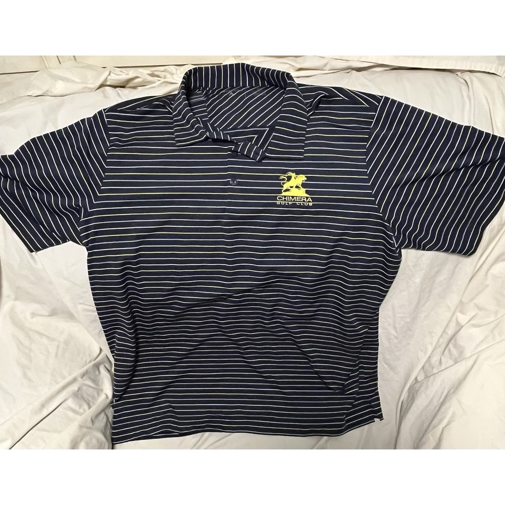 Antigua Chimera Golf Club Polo Shirt Mens XL Navy Blue Yellow Striped
